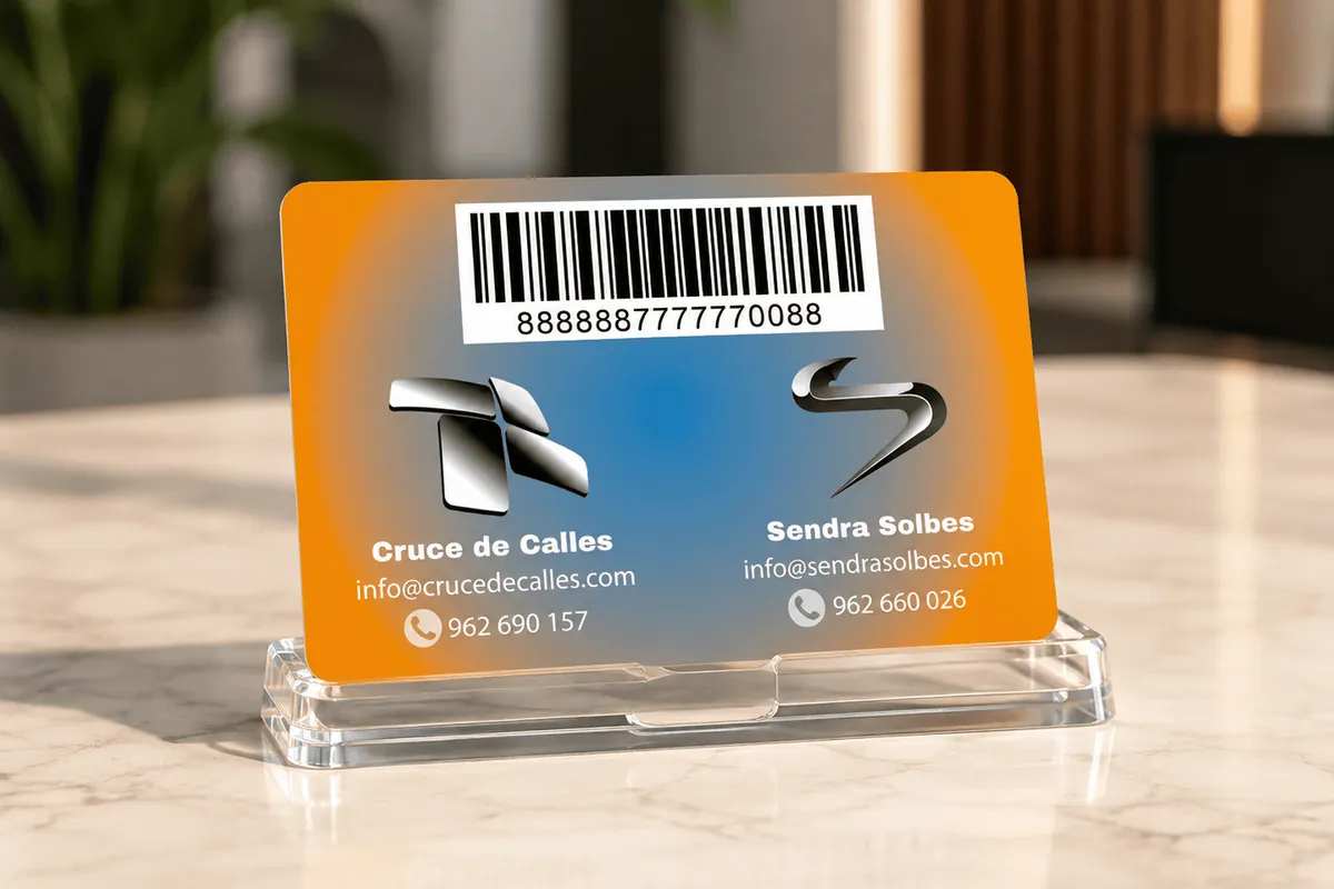 Tarjeta con código de barras de Cruce de Calles y Sendra Solbes
