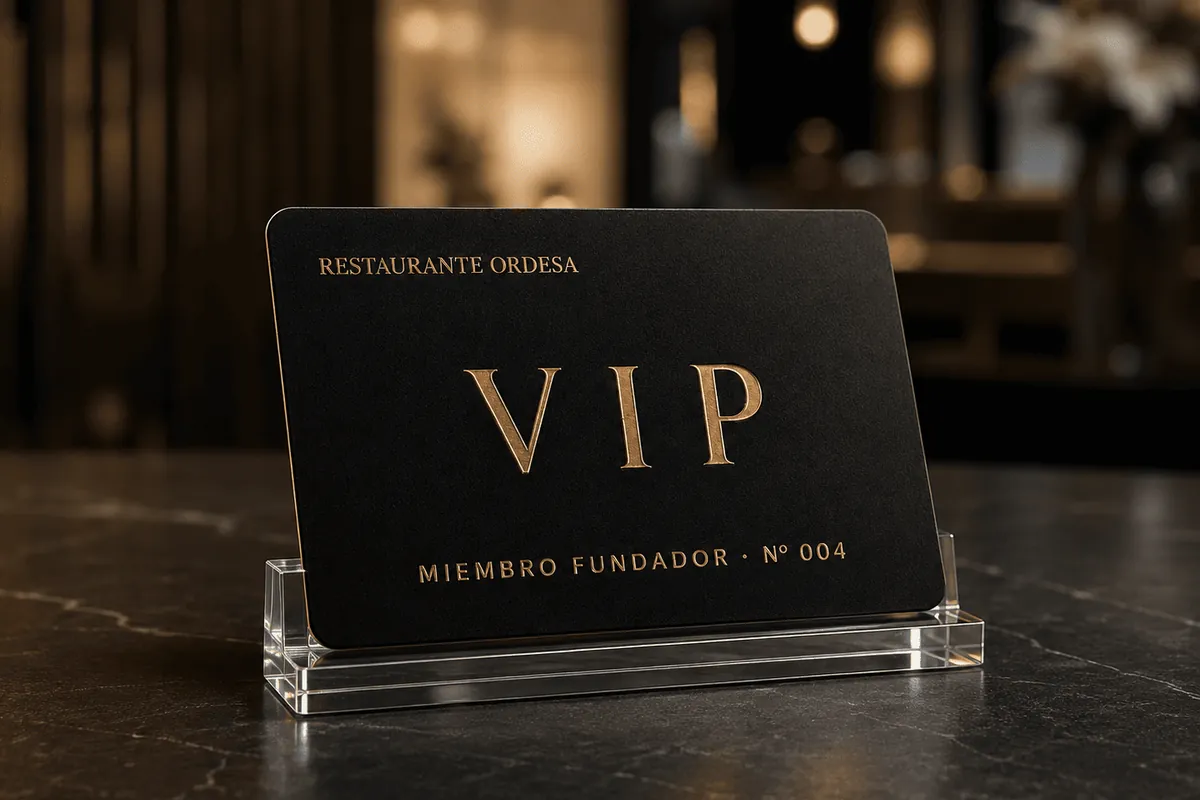 Tarjeta VIP negra con letras doradas en relieve