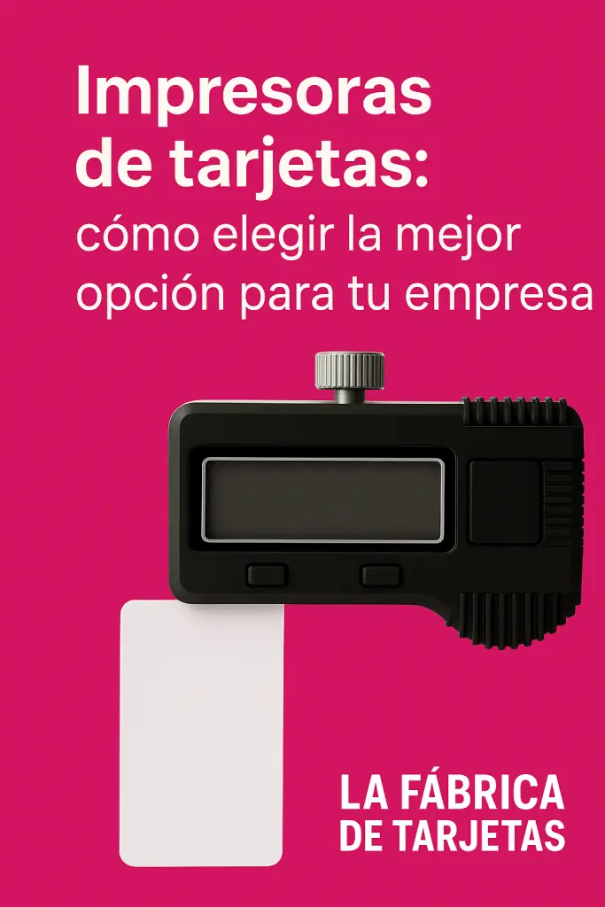 Ilustración de una impresora de tarjetas PVC junto a una tarjeta en blanco