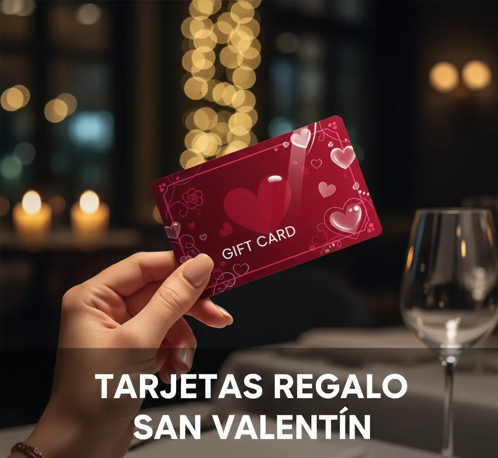 Tarjeta regalo de PVC con diseño de corazones para San Valentín en un restaurante